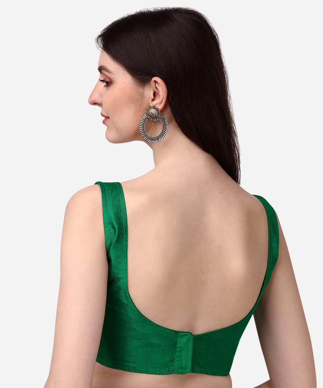 Vihu Fashion Women'S Deep Neck Silk Sleeveless Readymade Blouse (Green, 36)