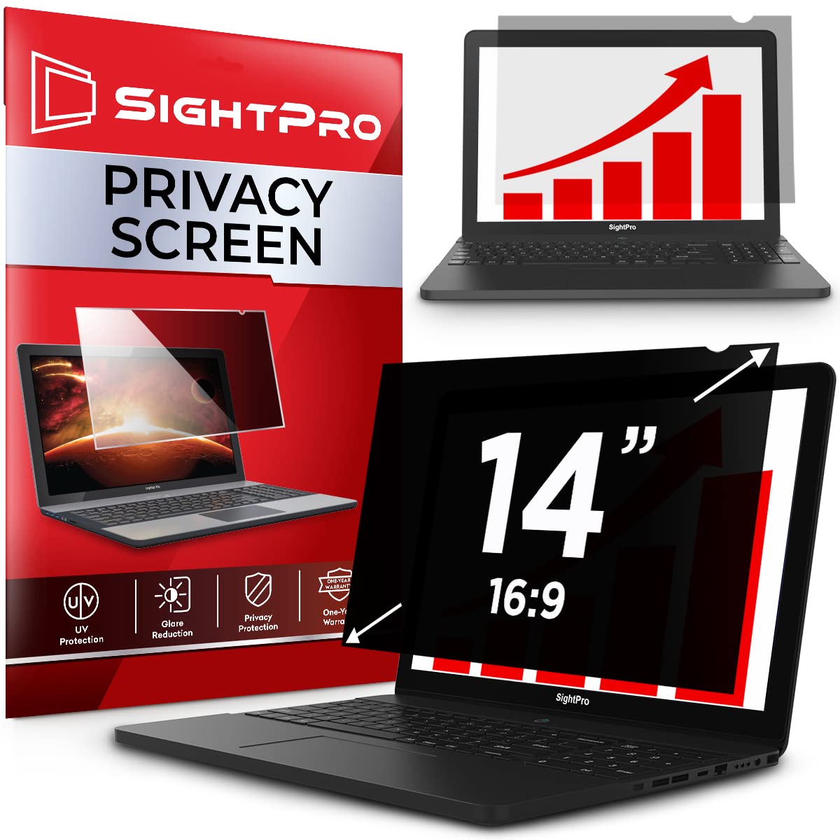 Sightpro 14 Inch 16:9 Laptop Privacy Screen Filter - Computer Monitor Privacy Shield And Anti-Glare Protector
