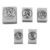 READY 2 LEARN Coin Stamps Heads Set of 5 Wooden Stamps for Currency, Math and DIY Activities Use for Flashcards, Workshe
