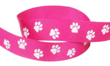 Paw Prints Ribbon for Crafts Grosgrain Ribbon for Gift Wrapping, Cheer Bows (10yd 7/8 White Paw, Hot Pink)