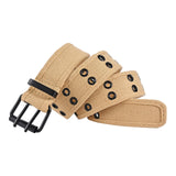 Ecomistiq Double Grommets Belt Aesthetic Casual Pin Buckle Belt Punk Belts Canvas Belt 110Cm Khaki