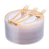 I00000 72 Pcs Clear Plastic Dessert Plates 7.5 & 72 Pcs Gold Disposable Forks 7.4, Clear Dessert Plates, Fancy Salad Plate,Gold 