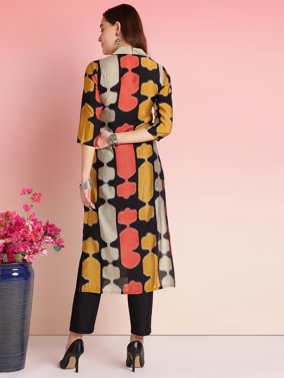 Anni Designer Women'S Rayon Blend Straight Printed Kurta With Pant (Surdas Black_Xxl_Black_Xx-Large),Black,2XL,Rayon Blend,Regular,