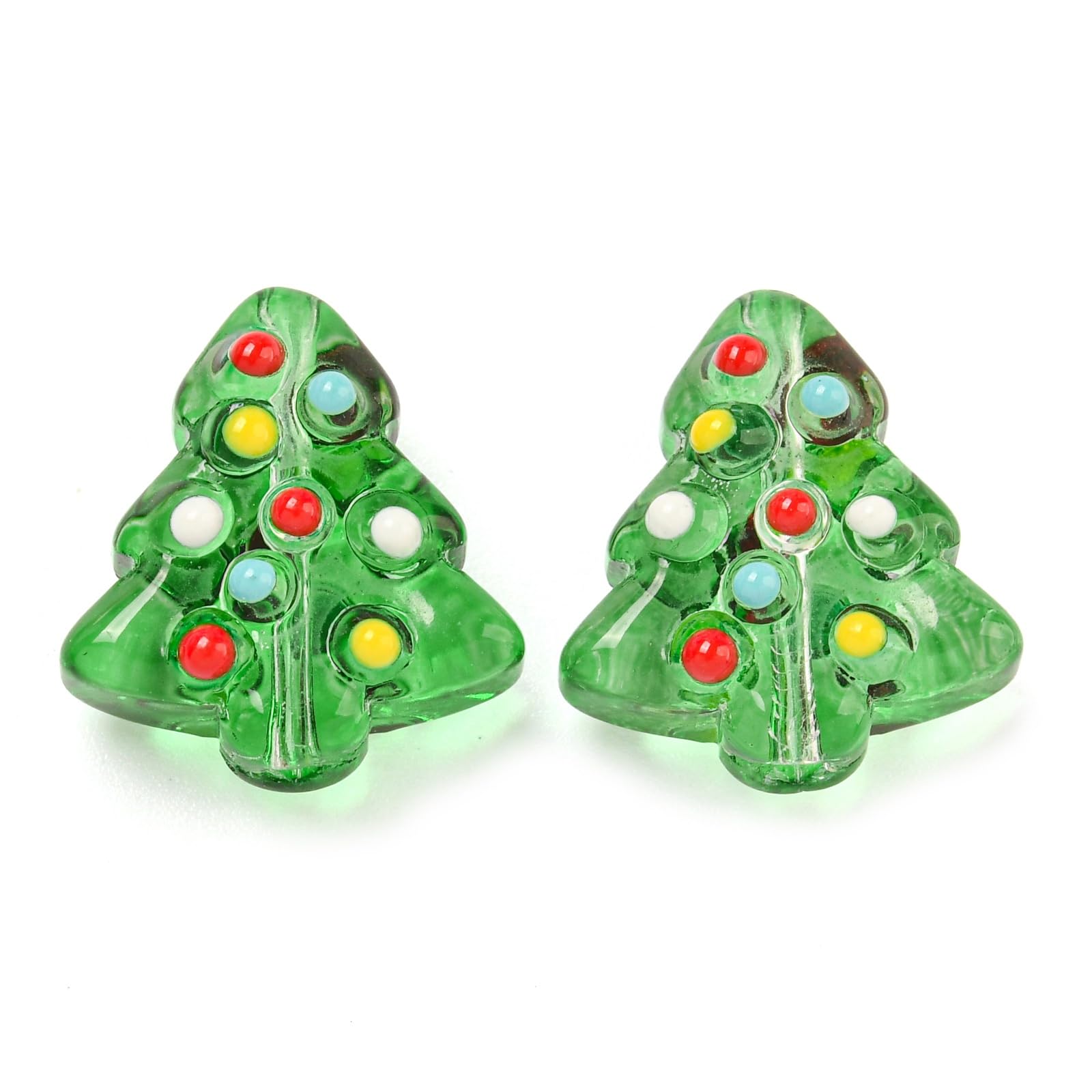Beadthoven 20pcs Christmas Tree Lampwork Glass Beads Transparent Bumpy Handmade Glass Crystal Xmas Craft Beads for DIY Bracelet 