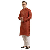 Sojanya (Since 1958 Men'S Jacquard Silk Red & Gold Kurta Size 44