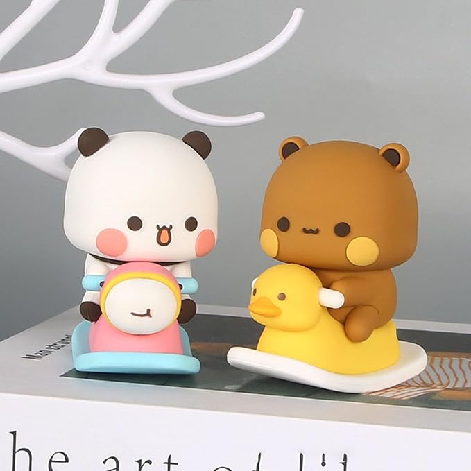 2 PCS Bubu and Dudu Bears Car Dashboard Decorations, Cute Cartoon Statue Bears Panda Figurine Office Desk Decor for Decor Accessories Tabletop Ornaments Gifts (B)