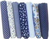 7 Pcs Blue 10 x 10 Top Cotton Craft Fabric Bundle Squares Patchwork DIY Sewing Scrapbooking Quilting Floral Dot Pattern Dark Blu