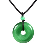 Justinstones Synthetic Green Cat's Eye Glass Gemstone 30mm Donut Beads Reiki Chakra Pendant Necklace Jewelry 22 Inches