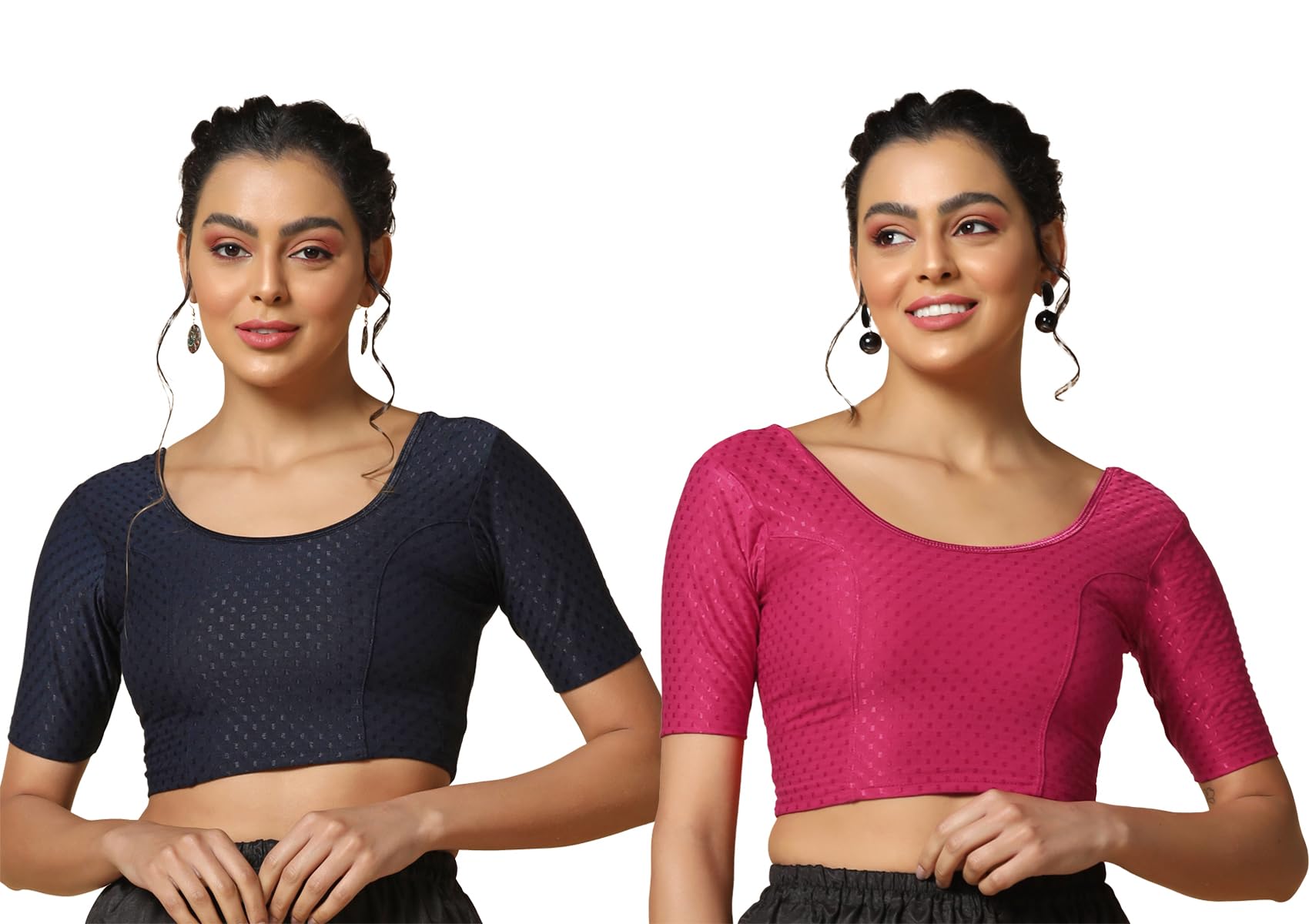 Toplot Cotton Blend Lycra Stretchable Readymade Blouses Pack Of 2 (Combo-5058-Nvy-Rnp-36),Navy Blue-Rani Pink,36,B0CV59D4H3