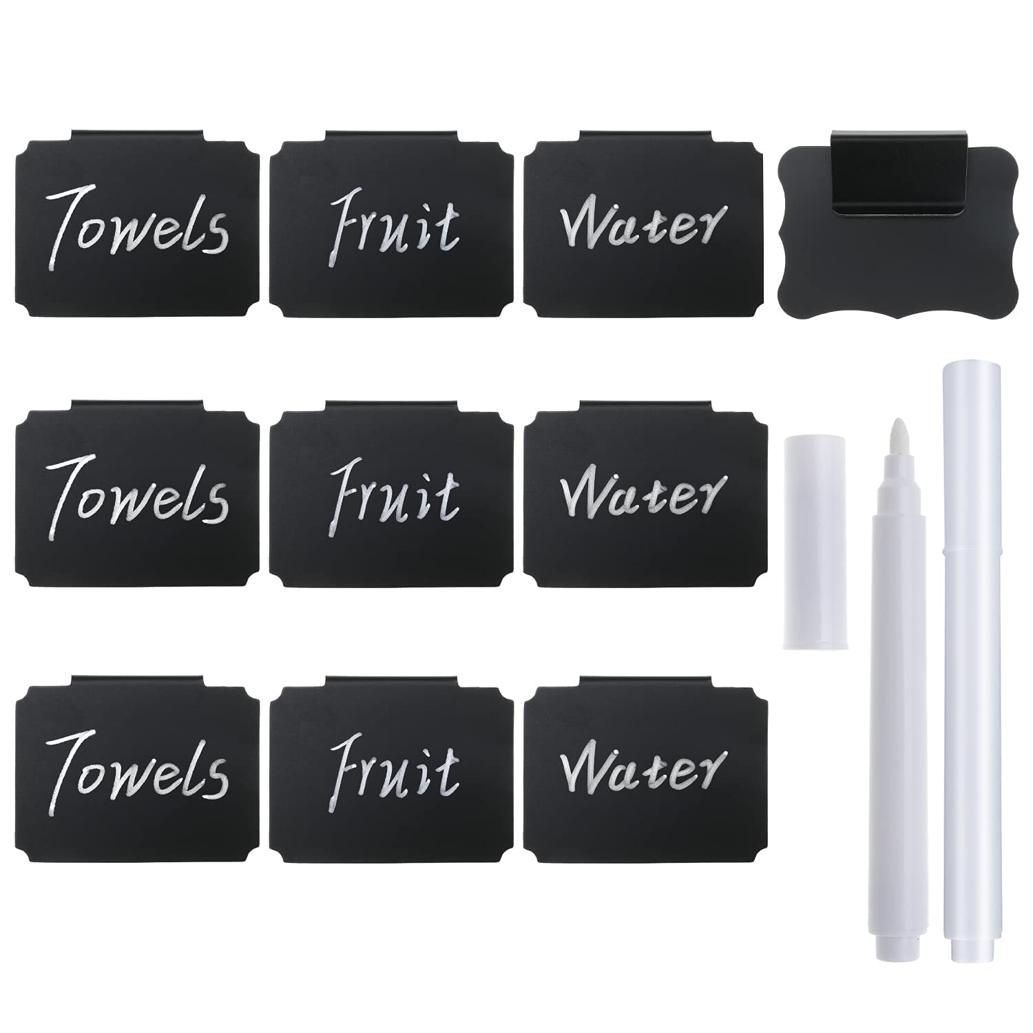 10 Plastic Basket Bin Label Clip on Removable Basket Label Kitchen Pantry Basket Label Clip with White Chalk Markers for Storage