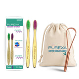Purexa Kids Bamboo Oral Care Combo | 2 Kids Bamboo Toothbrushes With Soft Bristles With 1 Q Shape Copper Tongue Cleaner | EcoFr