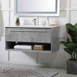 Elegant Decor Kasper 40 Single Porcelain Top Floating Bathroom Vanity In Gray