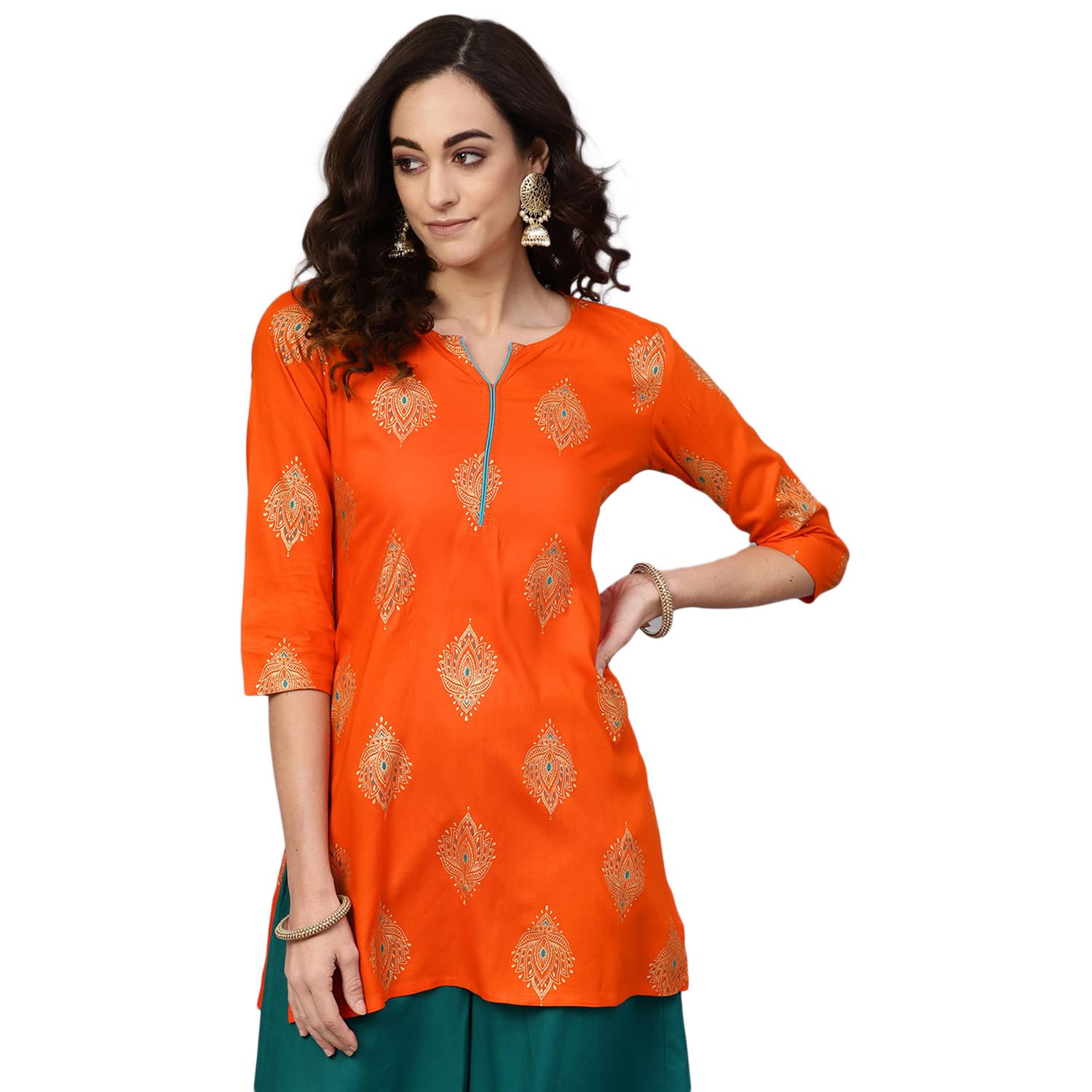 anubhutee Women's Rayon Printed Straight Kurti ANU190945_S_Orange
