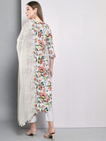 Anni Designer Women'S Cotton Blend Floral Printed Straight Kurta With Pants & Dupatta (Niyama-Grey_S_Grey_Small),Grey,S,Cotton Blend,Regular,Dupatta