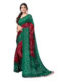 Satrani Womens Tassel & Bandhani Printed Silk Saree With Unstitched Blouse Piece(2362Sr570_Bottle Green, Maroon)