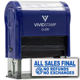 All Sales Final No Refunds No Exchanges (Vector) Self Inking Rubber Stamp (Blue Ink) Q200