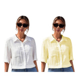 Toplot Shirt For Women || V-Collar Solid Crop For Woman || Half Sleeves For Women || Oversized Shirt For Woman (V-Crop-Shirt-5183-5183-White-Yellow-Xl),White-Yellow,,B0FBG911SN