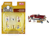 Western Style 6 Piece Diecast Set (4 Figurines And 2 Accessories) For 1/64 Scale Models By American Diorama 76485