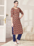 Pinkmint Kurta Set For Women Cotton Printed Straight Kurta With Pant (Pack Of 1) Multicolor17 2Xl