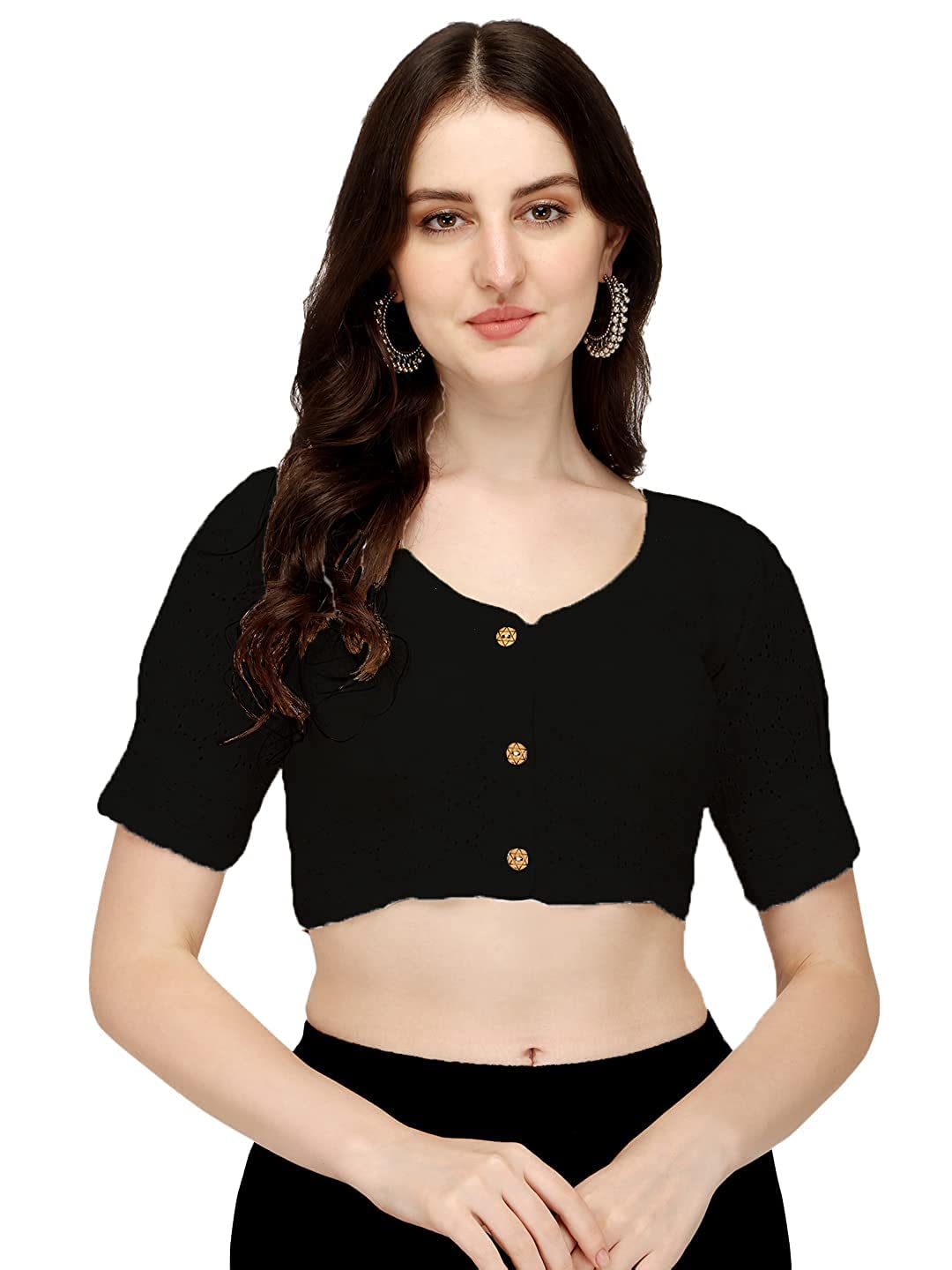 Vihu Fashion Women's Cotton Chikankari Embroidery Work Readymade Saree Blouse (38, Black)