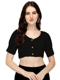 Vihu Fashion Women's Cotton Chikankari Embroidery Work Readymade Saree Blouse (38, Black)