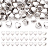 Fashewelry 50Pcs Large Hole European Heart Beads Silver Tibetan Metal Loose Spacer Beads 8.5x8mm for Leather Macrame Valentines 