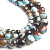 Yochus 45pcs Round Loose Blue&Coffee Fire Agate Beads for Bracelet Beads