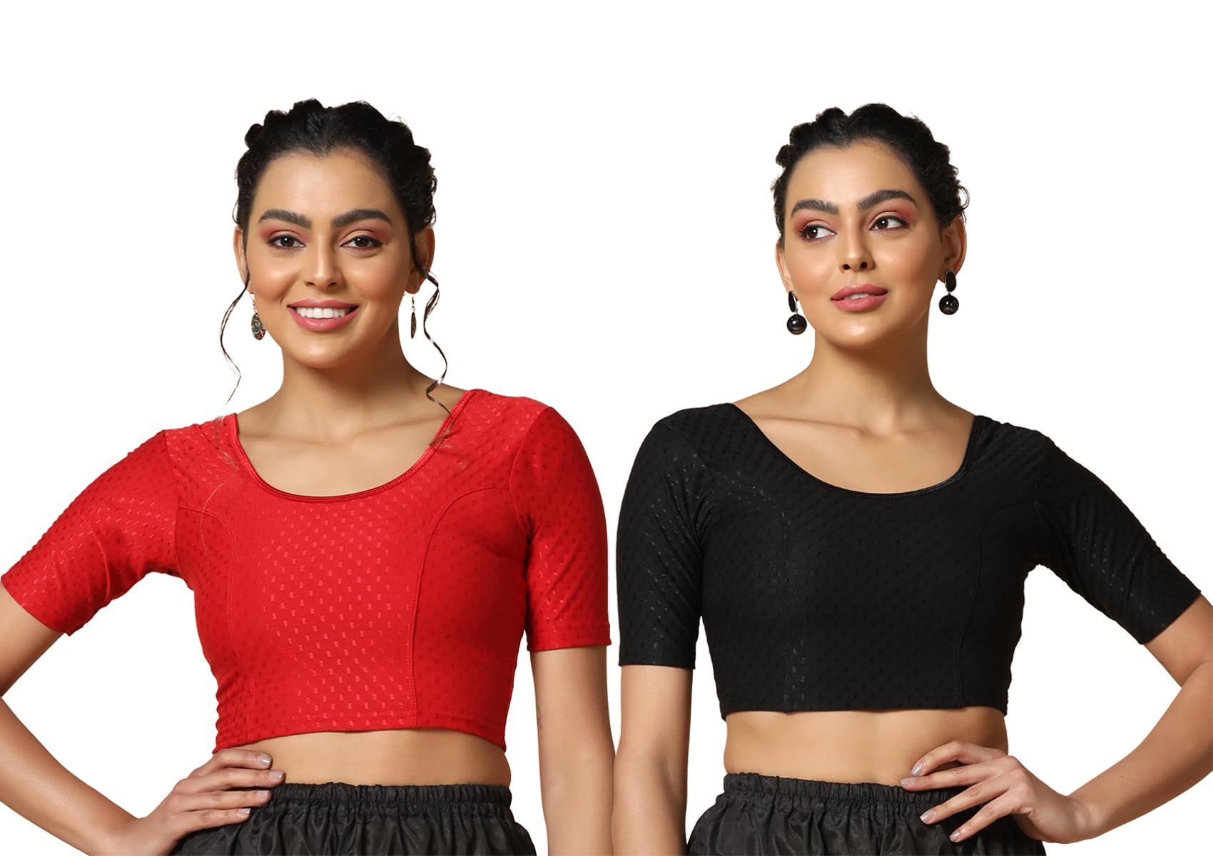 Toplot Cotton Blend Lycra Stretchable Readymade Blouses Pack Of 2 (Combo-5058-Blk-Red-34),Black-Red,34,B0CV58CPJ8