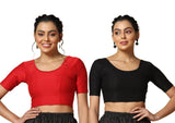 Toplot Cotton Blend Lycra Stretchable Readymade Blouses Pack Of 2 (Combo-5058-Blk-Red-30),Black-Red,30,B0CV58F763