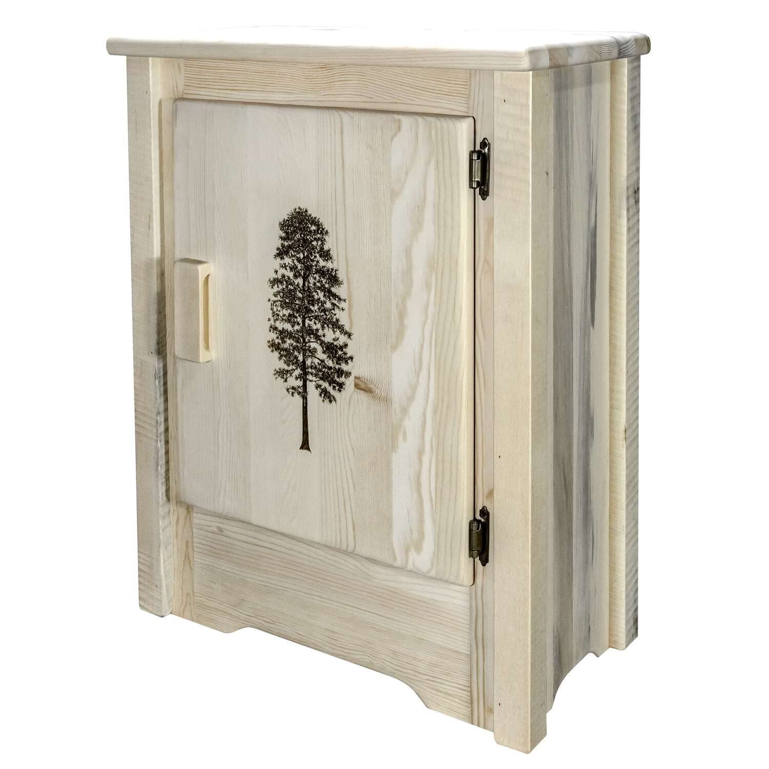 Montana Woodworks Homestead Collection Accent Cabinet With Laser Engraved Pine Design, Right Hinged, Clear Lacquer Finish