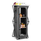 Goplus Folding Camping Storage Cabinet, Pop Up Outdoor Camping Kitchen Station with Large 3-Tier Storage Organizer, Carry Bag, E