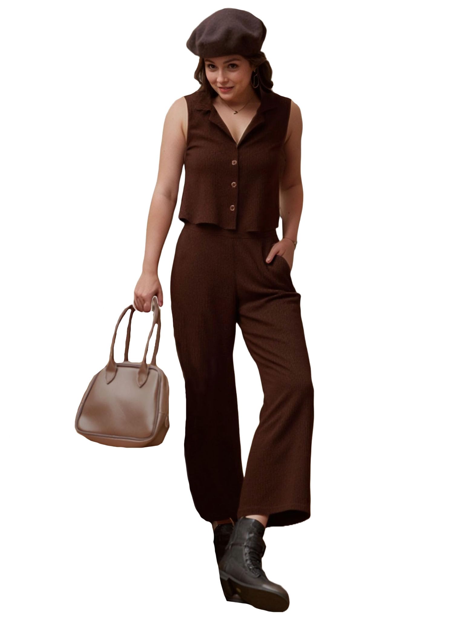 Anni Designer Women'S Rayon Viscose Short Solid Waist-Coat With Trouser Set (Fazluna Brown_Xl_Brown_X-Large),Brown,XL,,,