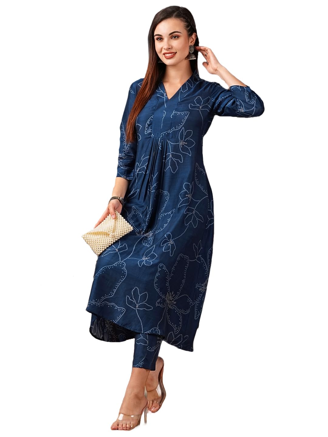 Gosriki Women'S Cotton Blend Anarkali Printed Kurta With Pant (Marup Blue-Nw-Gs_Xxl_Blue_Xx-Large),Blue,2,B0D579CK66