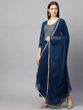 Anni Designer Women'S Ruby Cotton Solid Straight Kurti With Palazzos & Dupatta Set (Label) Blue,Blue,5XL,Cotton,Regular,Dupatta, Palazzo