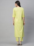 Anni Designer Women'S Cotton Blend Printed Straight Kurta With Pant (Cry-Parrot_Xl_Light Green_X-Large),Light Green,XL,Cotton Blend,Regular,Pants