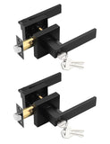Tinewa 2 Pack Square Entry Door Levers with Lock and Key, Matte Black Entrance Door Handles, for Exterior or Interior Doors, Bed