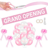 Grand Opening Ribbon Cutting Ceremony Kit Grand Opening Banner Decorations with 10'' Scissors 40 Pcs Balloons Satin Ribbon Bows 