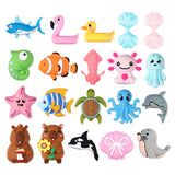 20pcs 3D Animal Folcel Beads for Pens,Cute Fish Starfish Dolphin Silicone Beads Bulk Summer Focal Silicone Beads for Keychain Ma