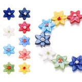 Elecrelive 20Pcs Flower Porcelain Beads Colorful Printed Ceramic Flower Beads 15-16mm Porcelain Spacer Charm for DIY Bracelets E