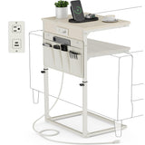 Vagusicc C Shaped End Table with Charging Station, 33 Tall Side Table for Couch, C Table Adjustable Height Small Couch Side Tabl
