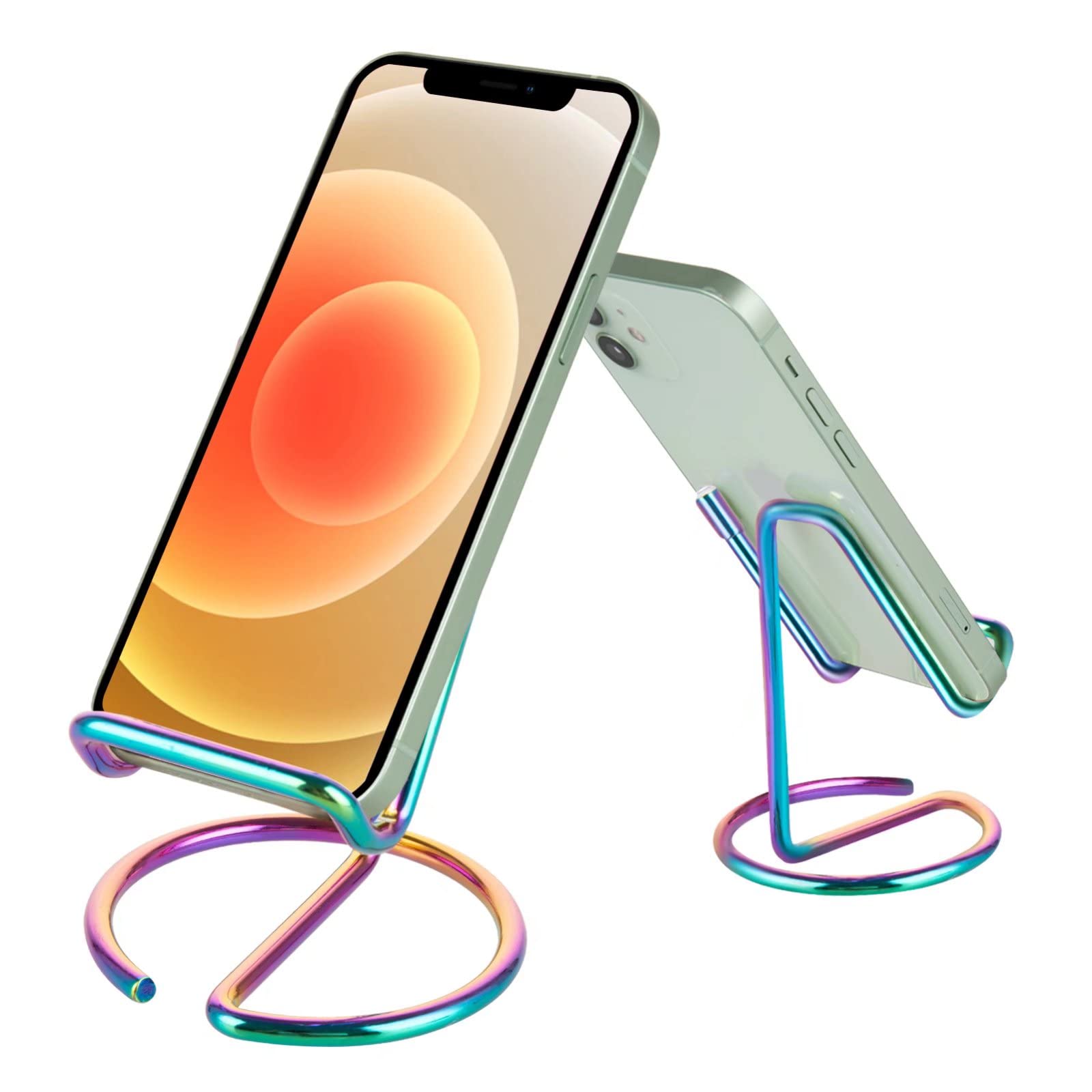 ROPOSY Cell Phone Stand for Desk, Cute Metal Rainbow Cell Phone Stand Holder Desk Accessories, Compatible with All Mobile Phones