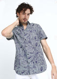 Lookmark Men'S Cotton Blend Navy Color Stitched Printed Half Sleeve Shirt(Shirt 59-M)