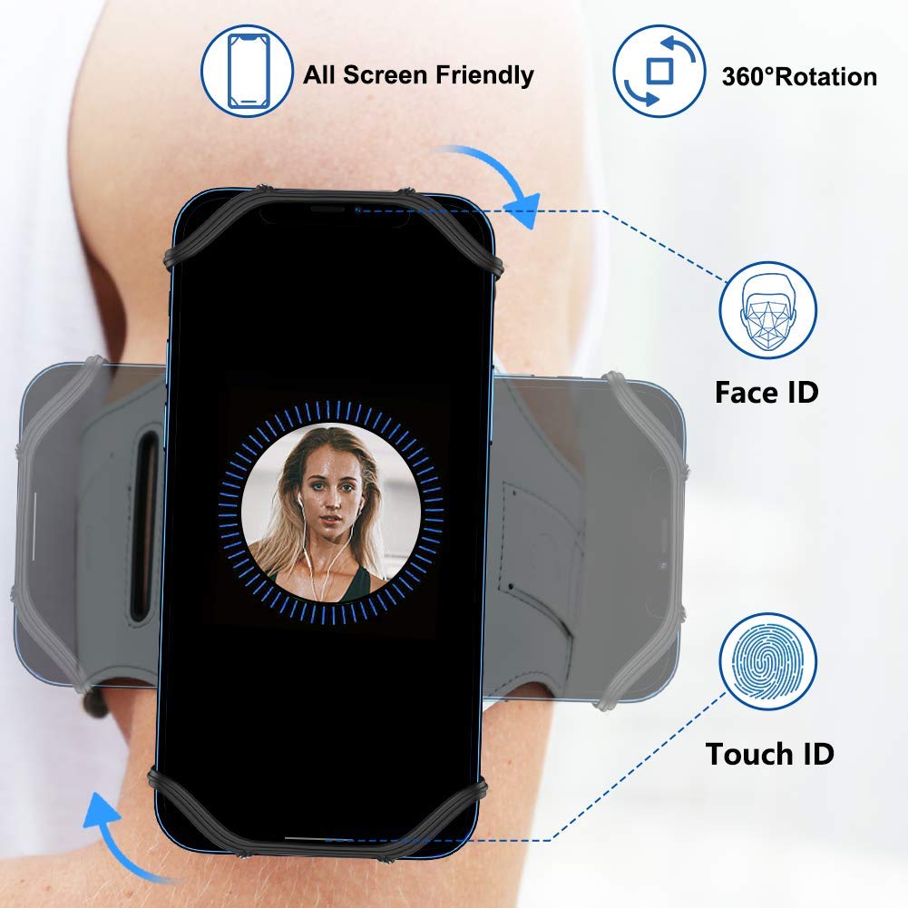 VUP Running Armband 360Rotatable for iPhone 14/13/Pro Max/Pro/Mini/12/11/SE/Xs/XR/X/8/7/Plus, Fits All 4-6.7 Inch Smartphones, w