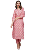 Anni Designer Women'S Cotton Blend Printed Straight Kurta With Pant (Kidaya Pink-Nw_S_Pink_Small),Pink,S
