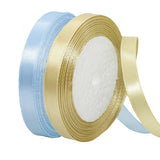 2 Rolls Light Blue Ribbon, 3/8 Inch x 50 Yards Satin Gold Fabric Ribbon for Flower Bouquets, Gift Wrapping, DIY Crafts, Birthday