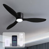 LUDOMIDE Ceiling Fans with Lights,52 Inch Low Profile Ceiling Fan with Wall Control and Remote Control,Dimmable,Flush Mount Ceil