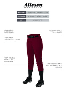 Alleson Ahtletic Women'S Fast Pitch Softball Belt Loop Pants, Maroon, Large