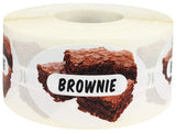 Brownie Grocery Store Food Labels 1.25 x 2 Inch Oval Shape 500 Total Adhesive Stickers