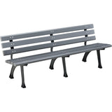 Global Industrial 6L Outdoor Park Bench with Backrest, Recylced Plastic Slats, Wrought Iron Frame, 1985 lbs Capacity, Gray, Sur
