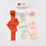 Pretty Jolly Red Pink White Chiffon Ribbon for Gift Wrapping 3 Rolls 2 Inch x 7Yd Silk Ribbons Handmade Fringe Fabric Ribbon for
